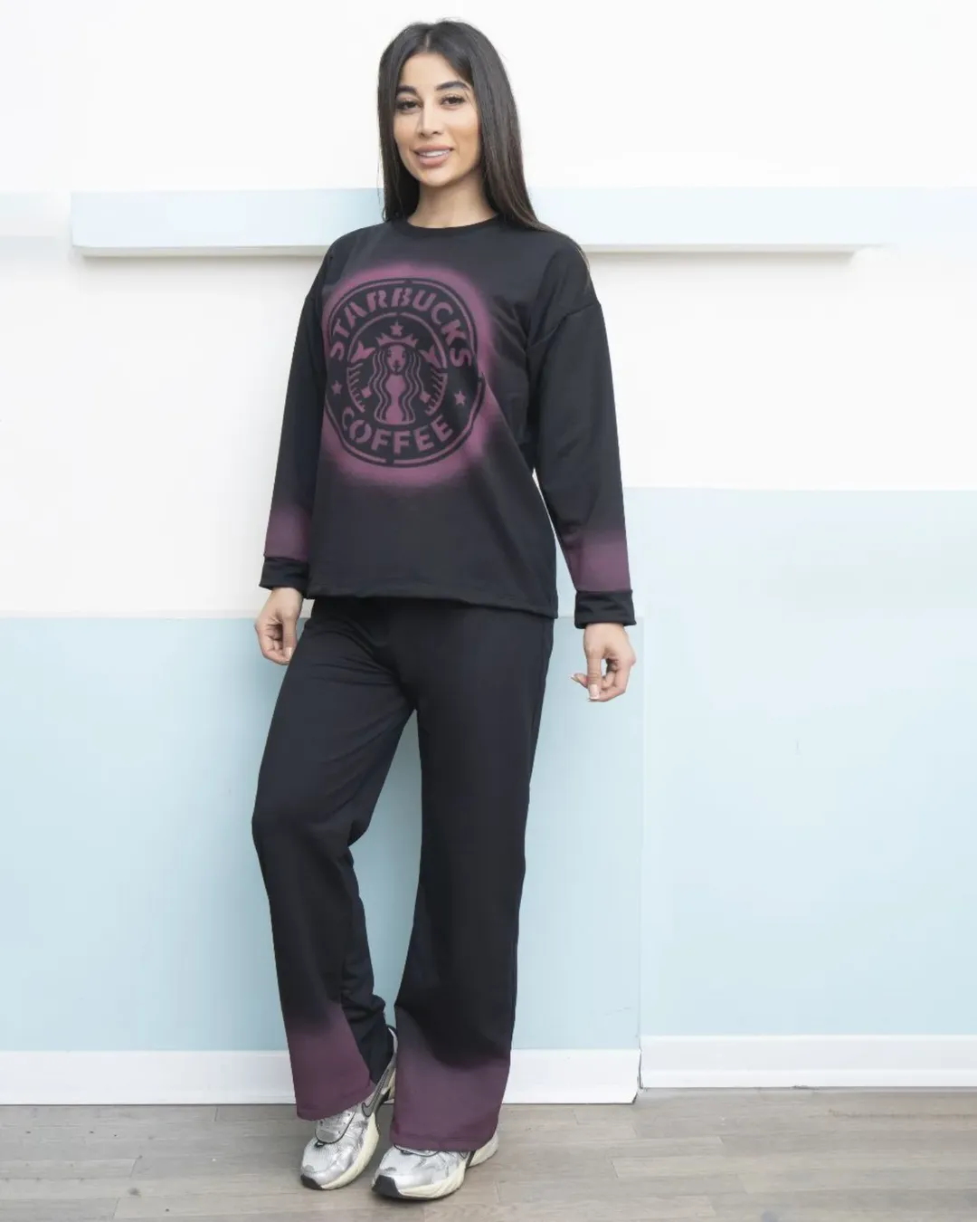 ست بلوز شلوار استارباکس پیسوله ای دورس اعلا فری سایز ۳۸ تا ۴۶ مشکی